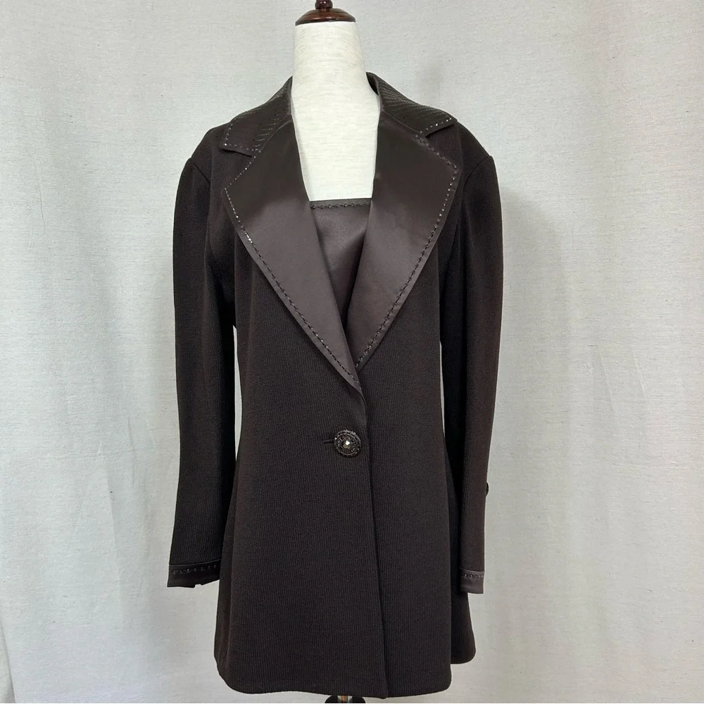 St. John Evening Classic Brown Wool Blend Knit Blazer Jacket Sz. 10 - Picture 1 of 10